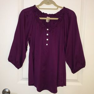 Francesca’s Purple Satin Blouse Cinched on Arms